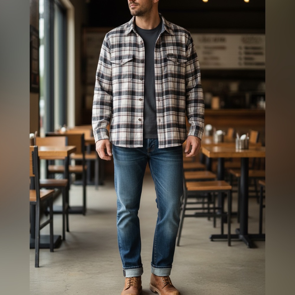 Wrangler Men's Casual Plaid Shirt - Black, White, and Gray